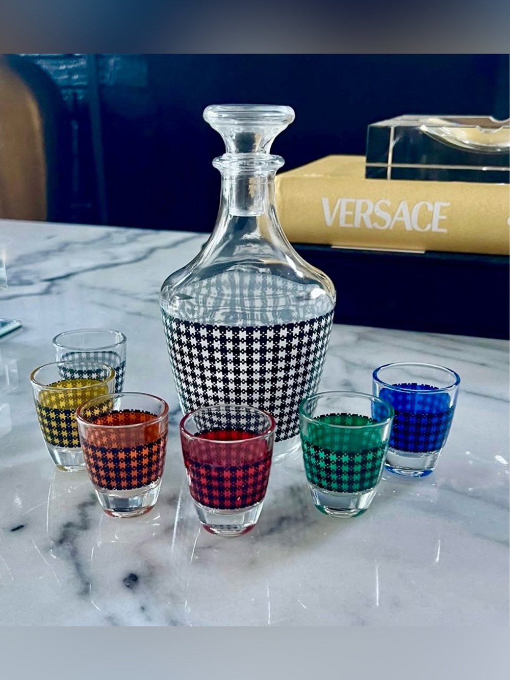 Vintage 1980s French Decanter & 6 Glasses | Made in France | Complete Set